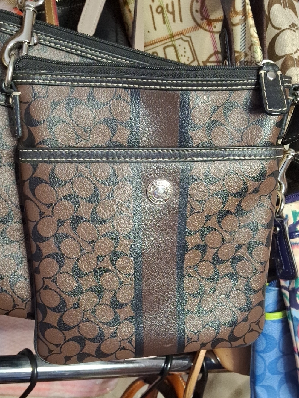 COACH BROWN SIGNATURE DESIGN COATED CANVAS CROSSBODY